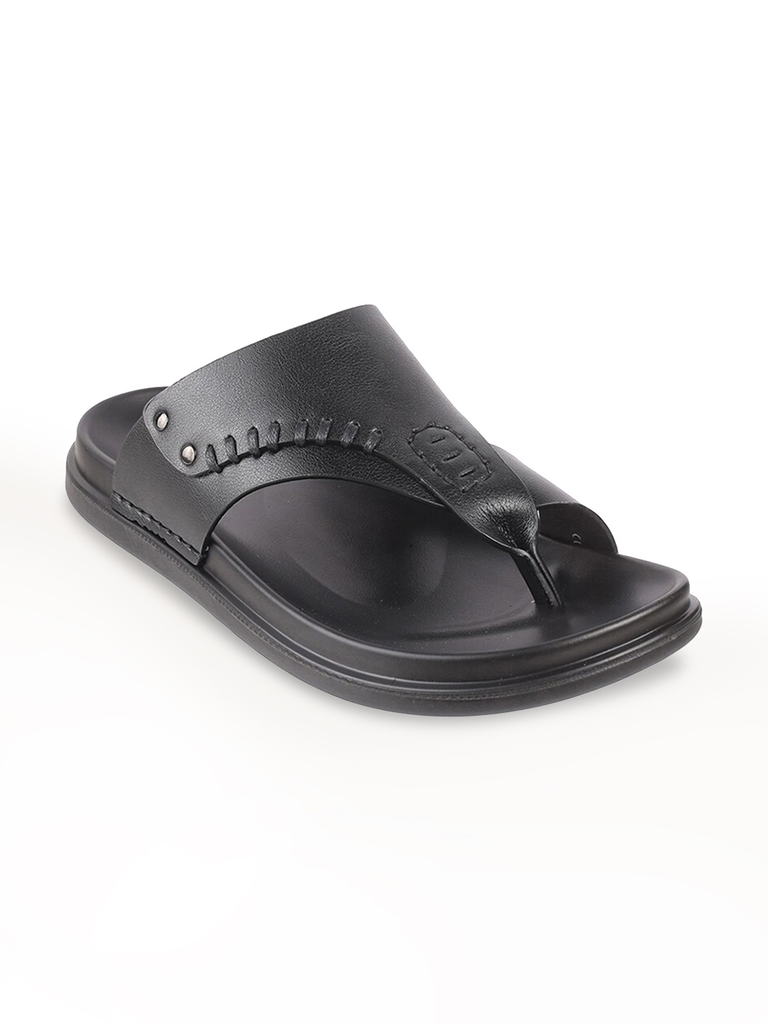 

DAVINCHI Men Black Leather Comfort Sandals