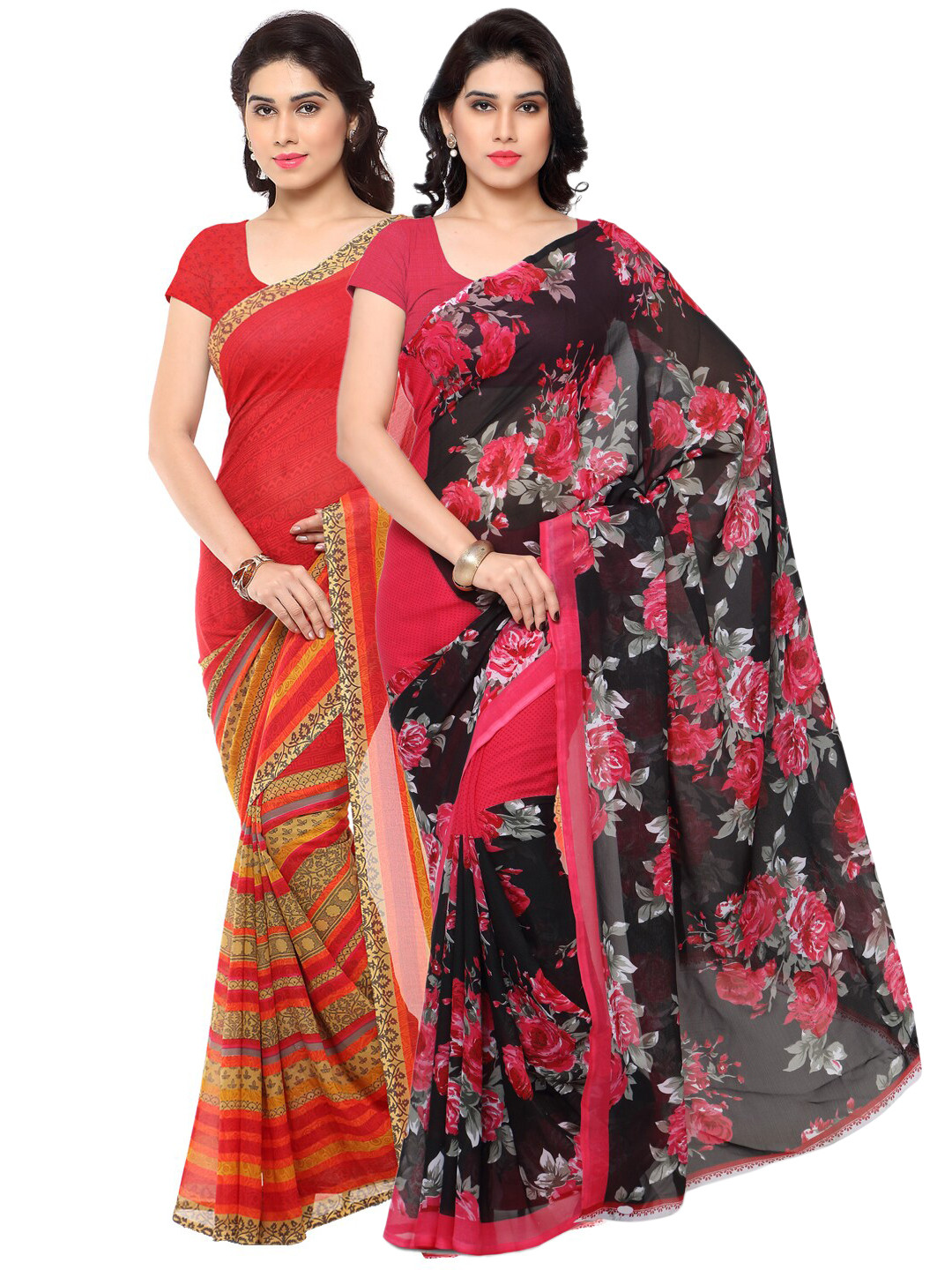 

ANAND SAREES Black & Red Pack of 2 Printed Sarees