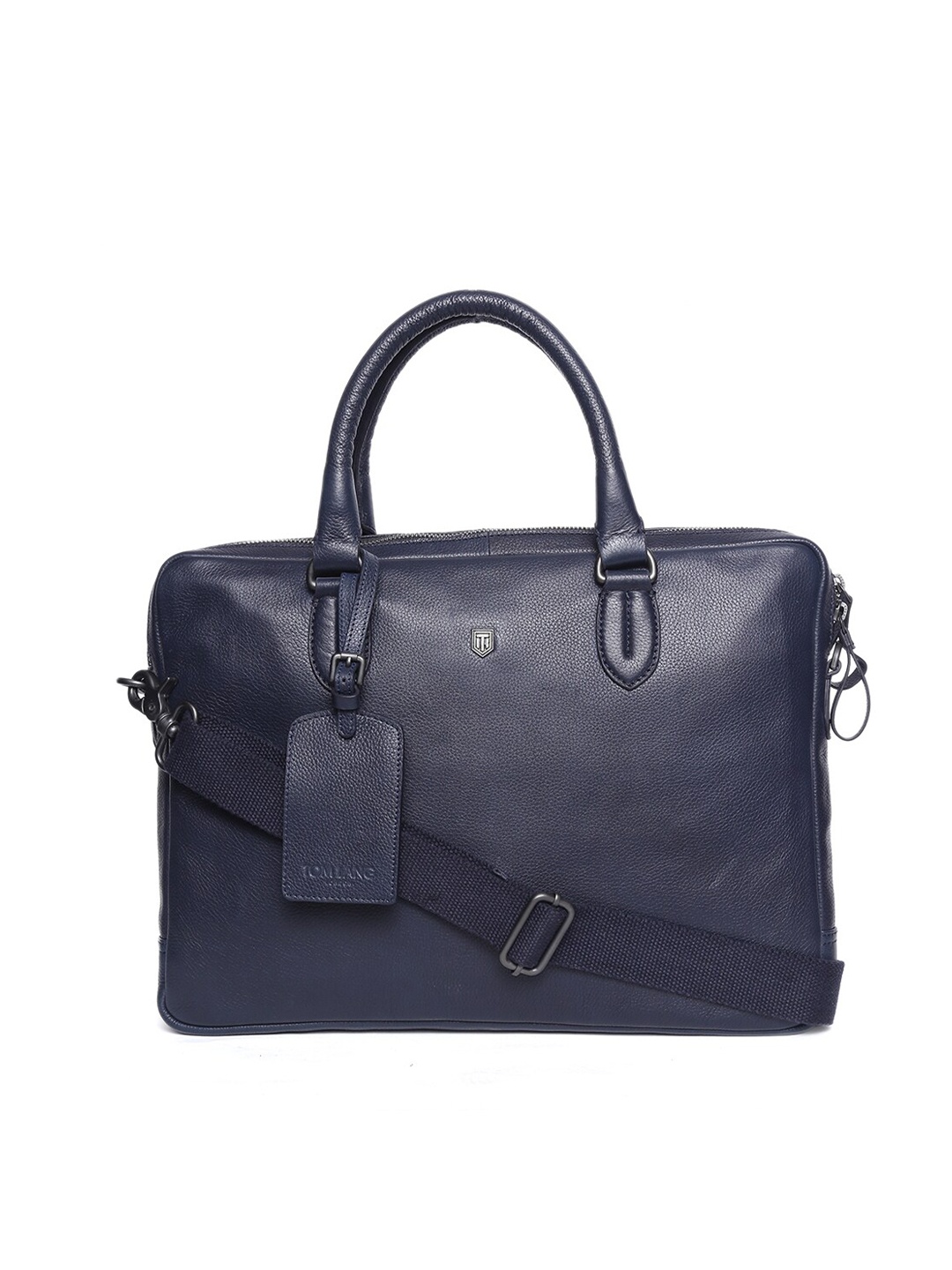 TOM LANG LONDON Unisex Navy Blue Textured Leather Laptop Bag