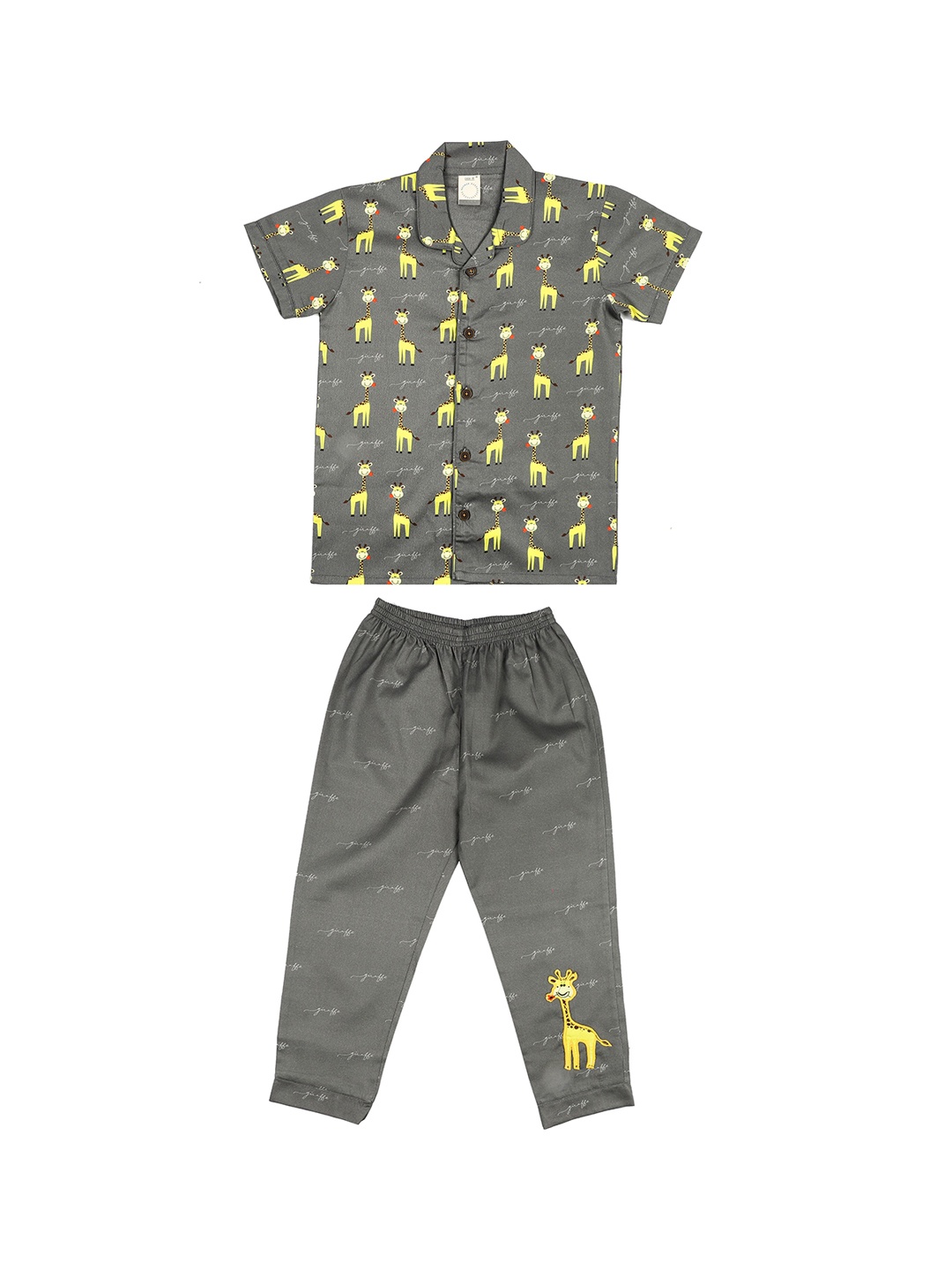 

CASA DE NEE NEE Unisex Kids Charcoal & Yellow Printed Night suit