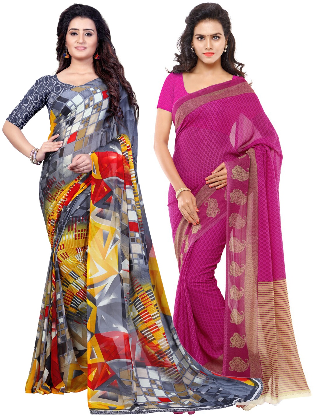 

ANAND SAREES Pack Of 2 Grey & Purple Poly Georgette Sarees