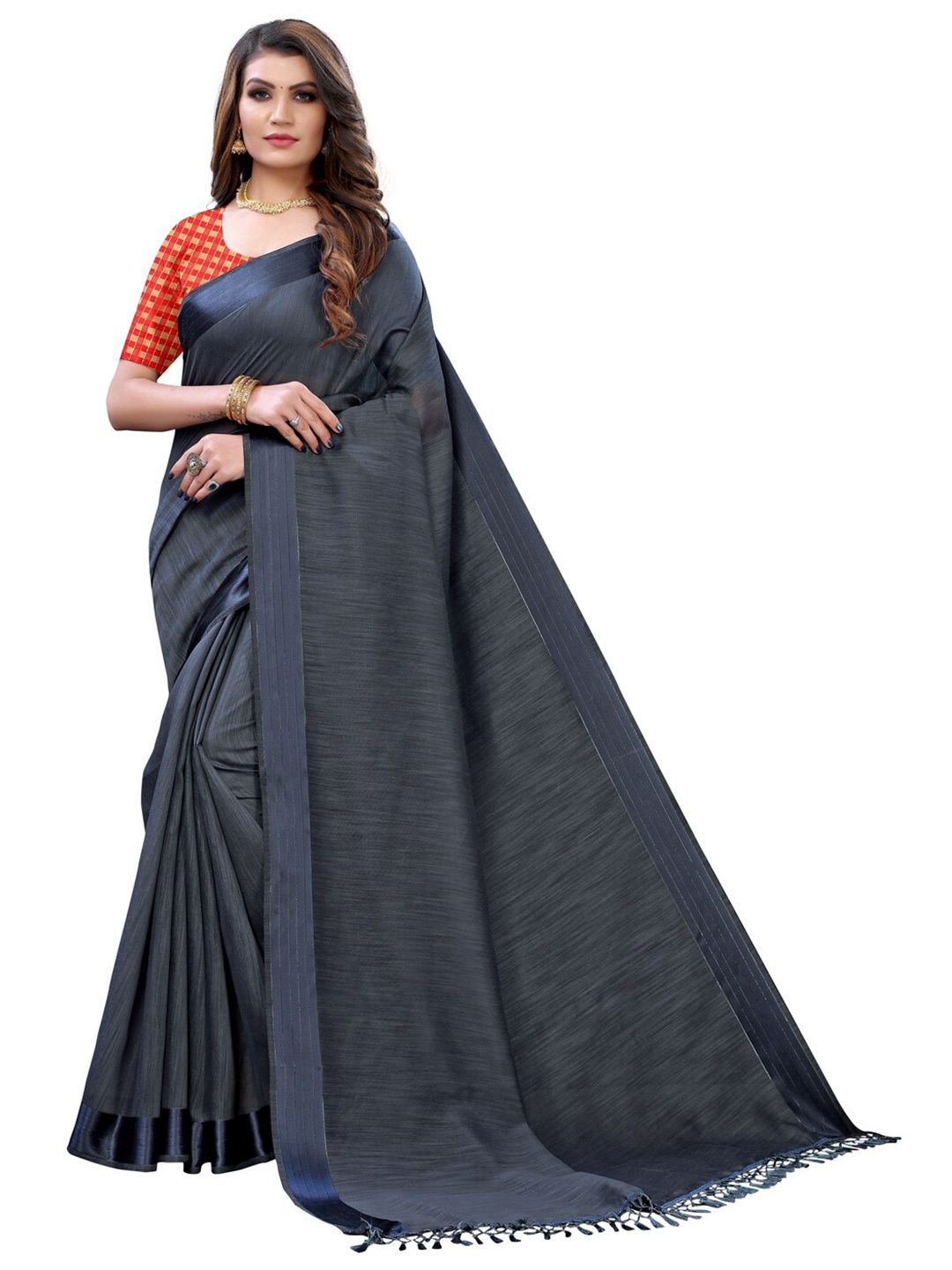 

KALINI Women Grey Solid Saree