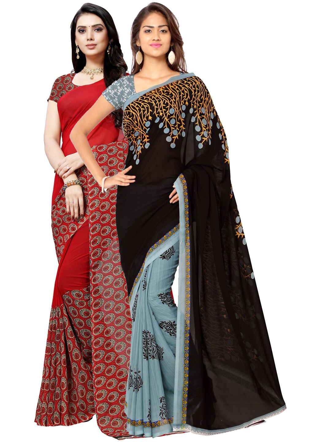 ANAND SAREES Red & Black Pack of 2 Printed Sarees