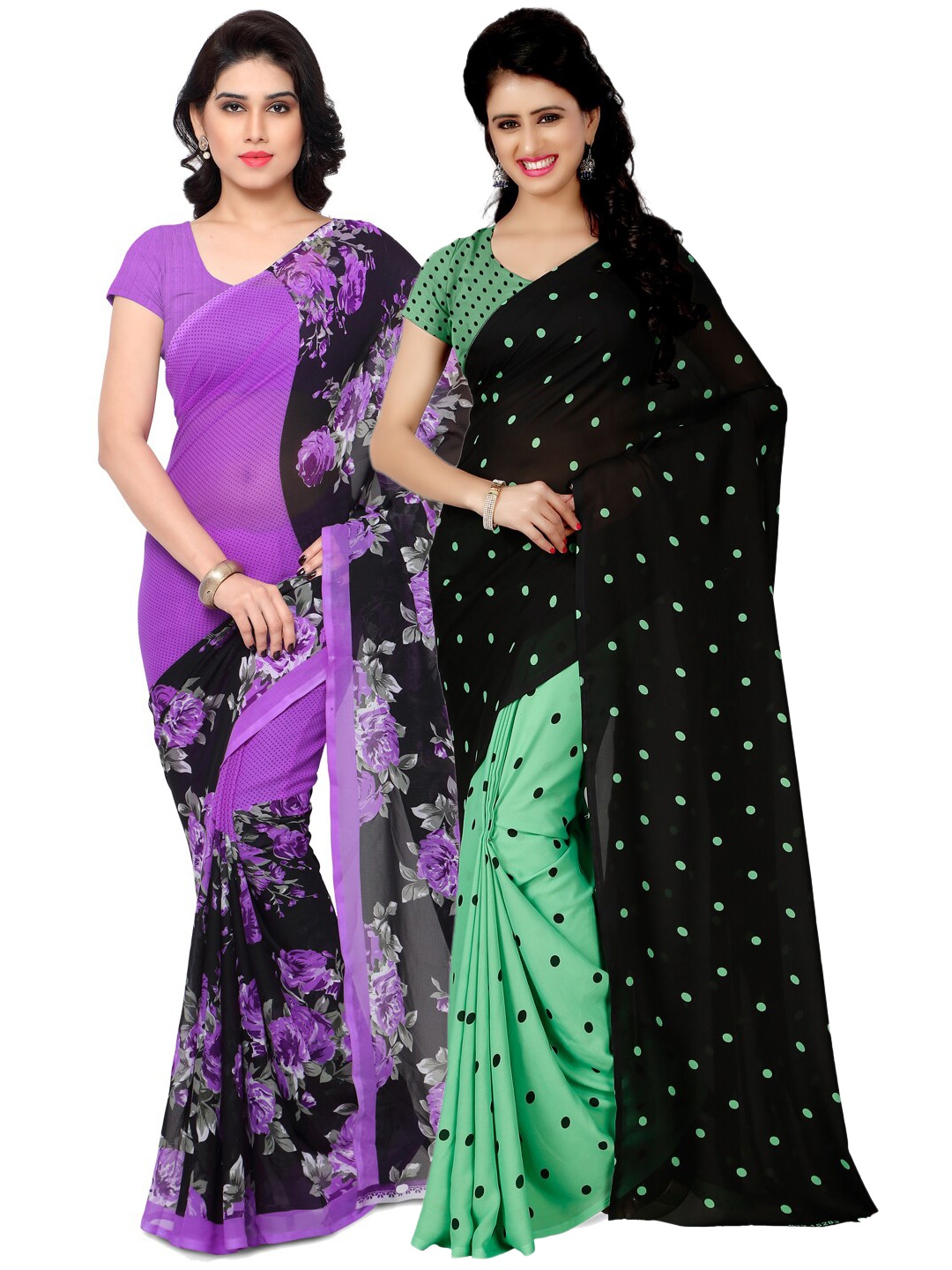 

ANAND SAREES Women Set of 2 Poly Georgette Saree, Purple