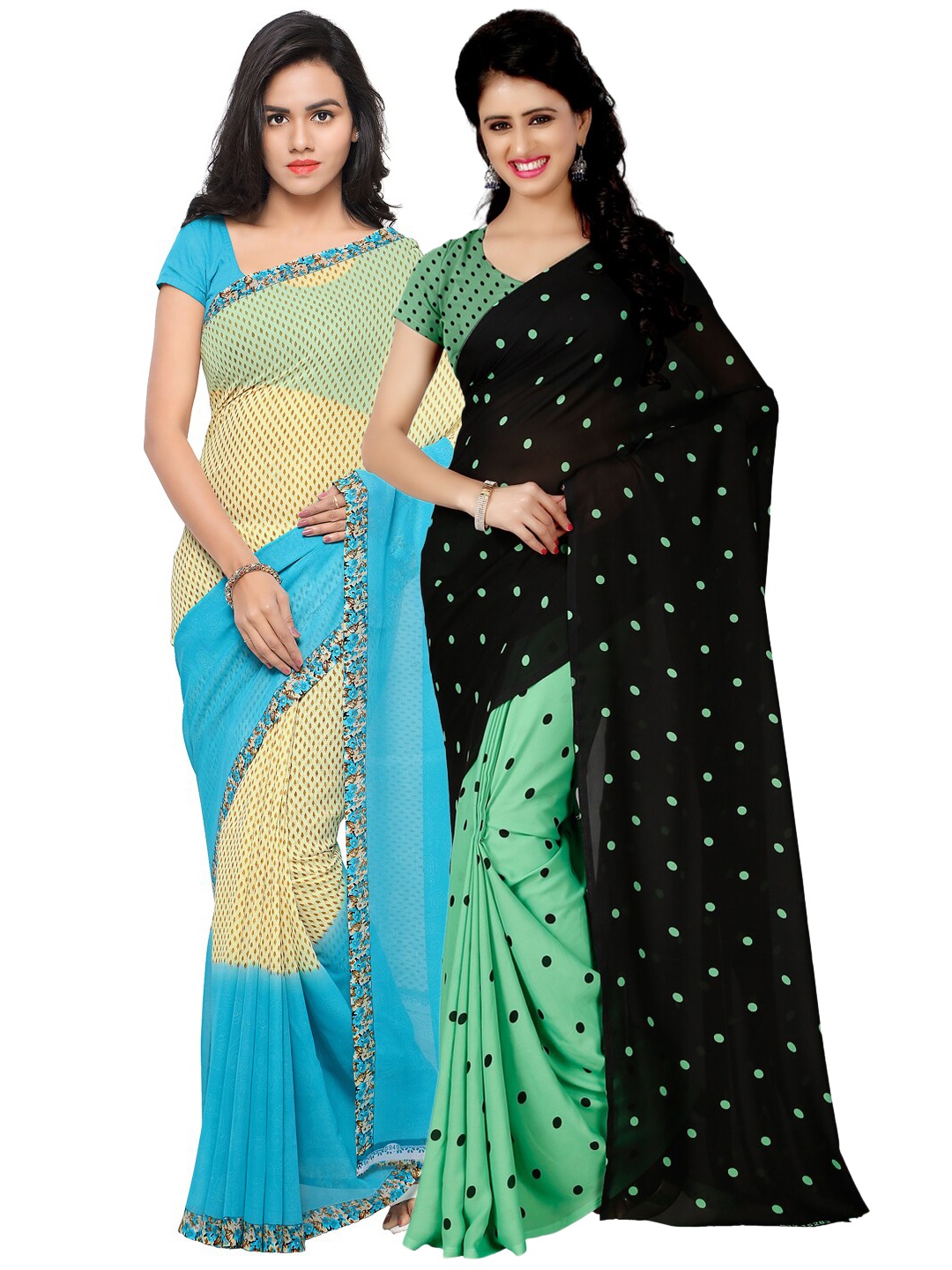 

ANAND SAREES Pack Of 2 Beige & Black Poly Georgettes Saree