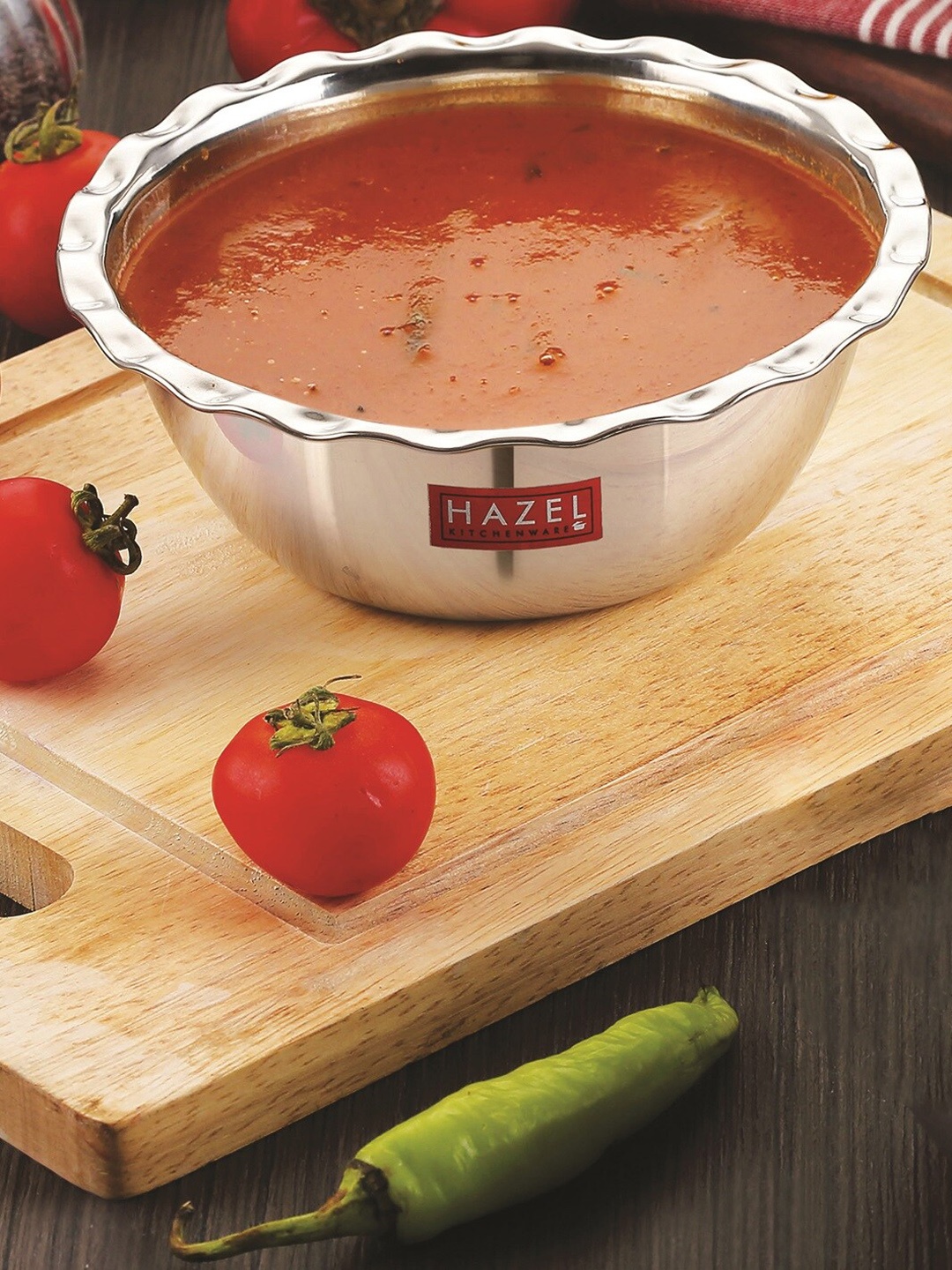 

HAZEL Silver-Toned Solid Stainless Steel Serving Bowl Wati Vati Katori 1300ML