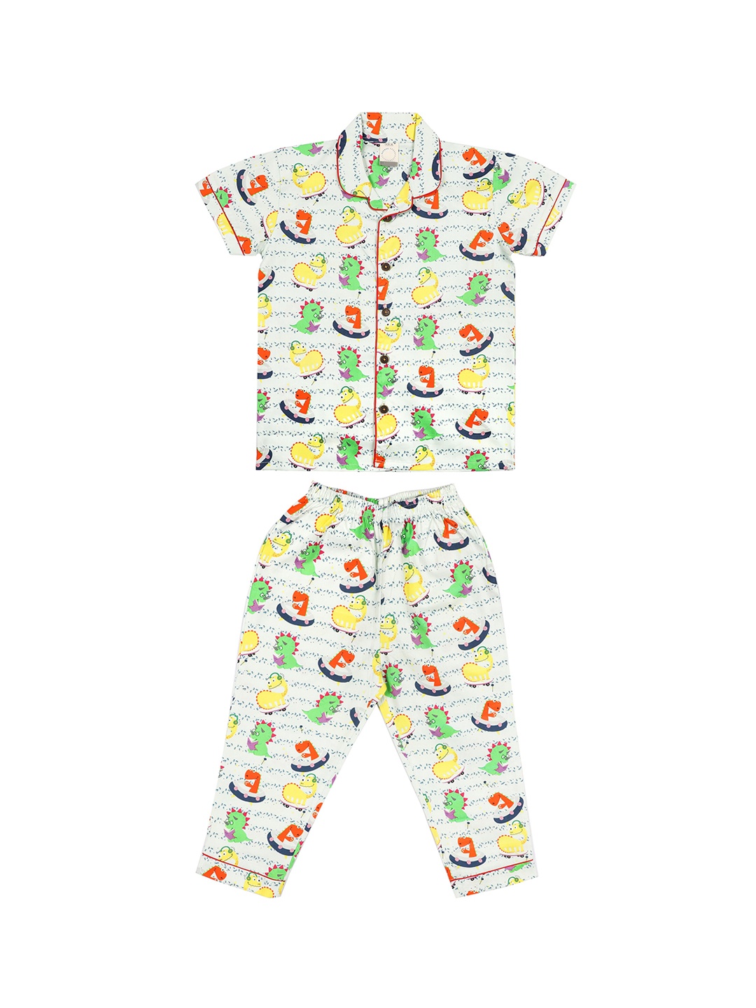 

CASA DE NEE NEE Unisex Kids Off White & Yellow Printed Cotton Night Suit