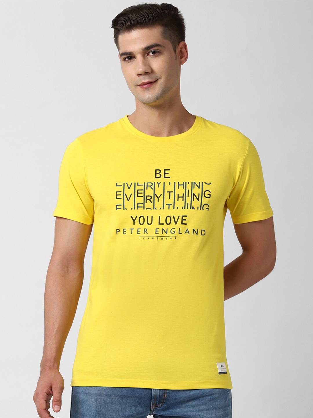 

Peter England Casuals Men Yellow Typography Printed Slim Fit T-shirt