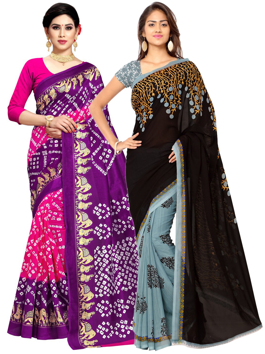 

KALINI Women Pack Of 2 Black & Purple Printed Sarees