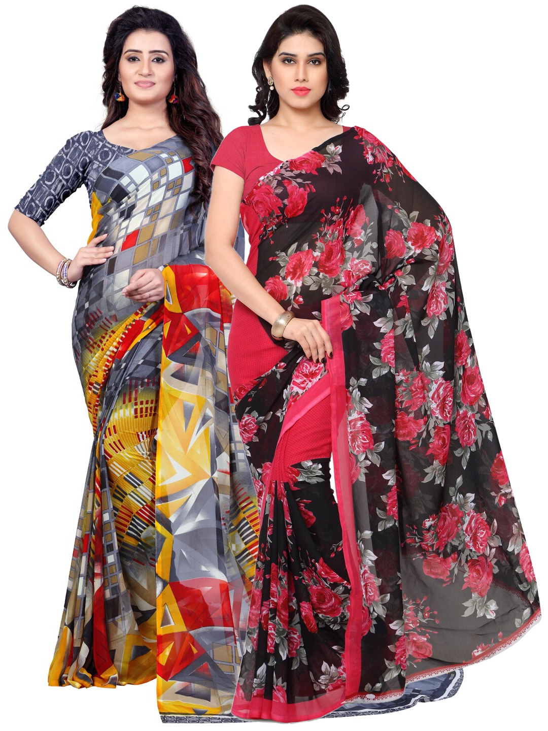 

ANAND SAREES Pack Of 2 Grey & Black Poly Georgette Sarees