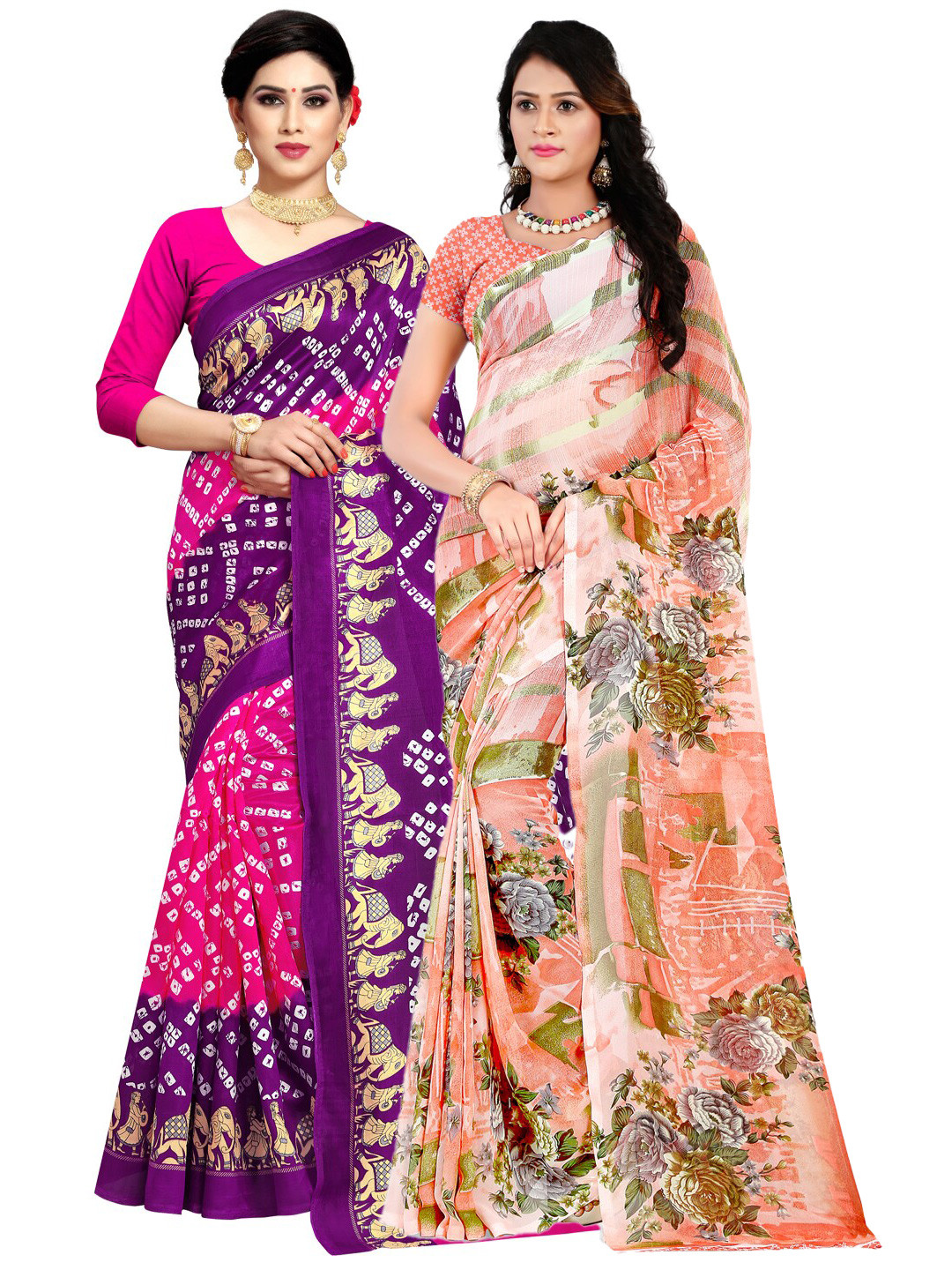 

KALINI Women Multi Pack of 2 Printed Saree, Peach