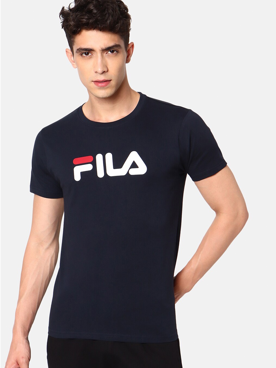 

FILA Men Blue Brand Logo Printed Cotton Pure Cotton T-shirt