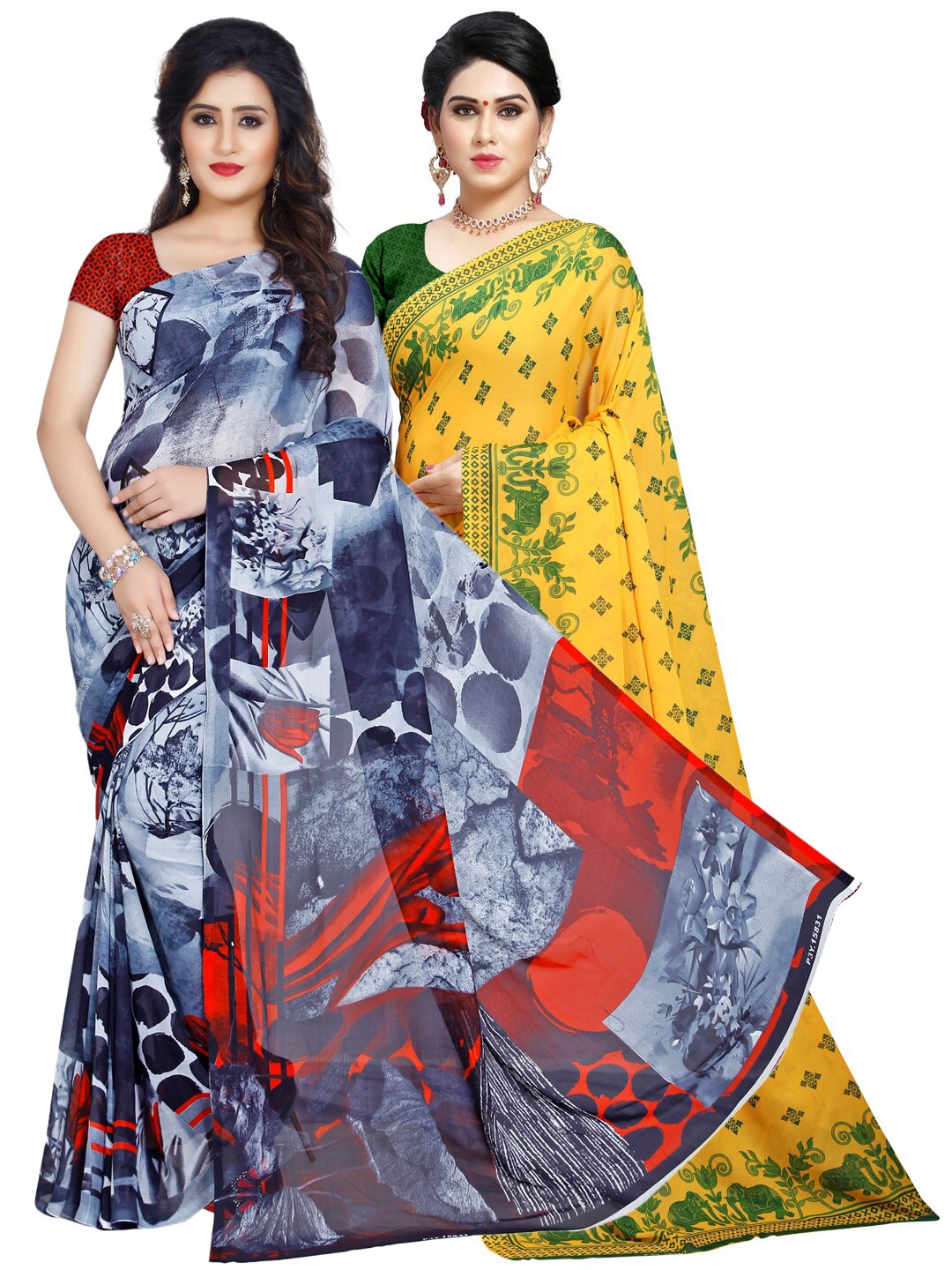 

ANAND SAREES Pack of 2 Poly Georgette Sarees, Yellow