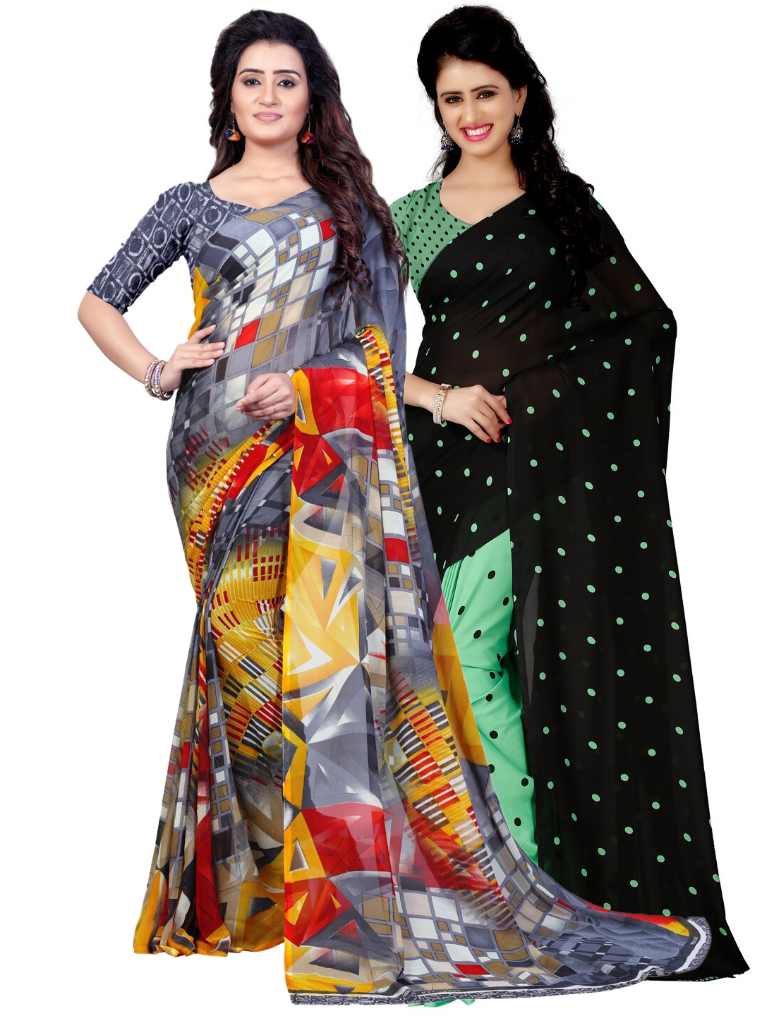 ANAND SAREES Women Set of 2 Poly Georgette Saree, Multi