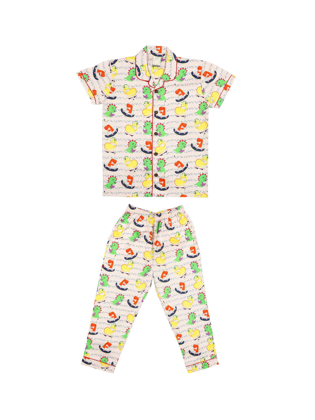 

CASA DE NEE NEE Unisex Kids Peach & Orange Printed Pure Cotton Night suit