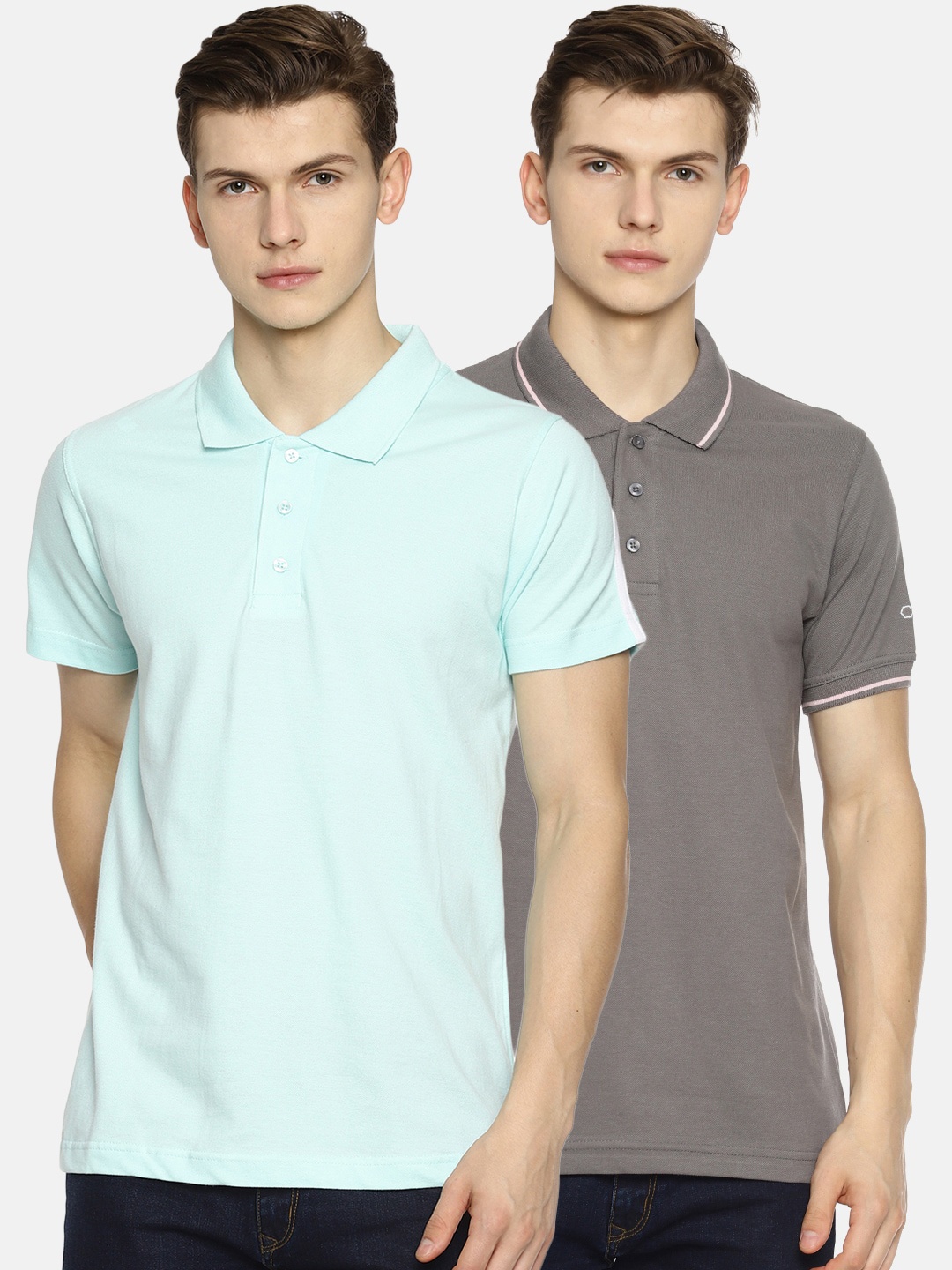 

OBOW Men Sea Green 2 Polo Collar T-shirt