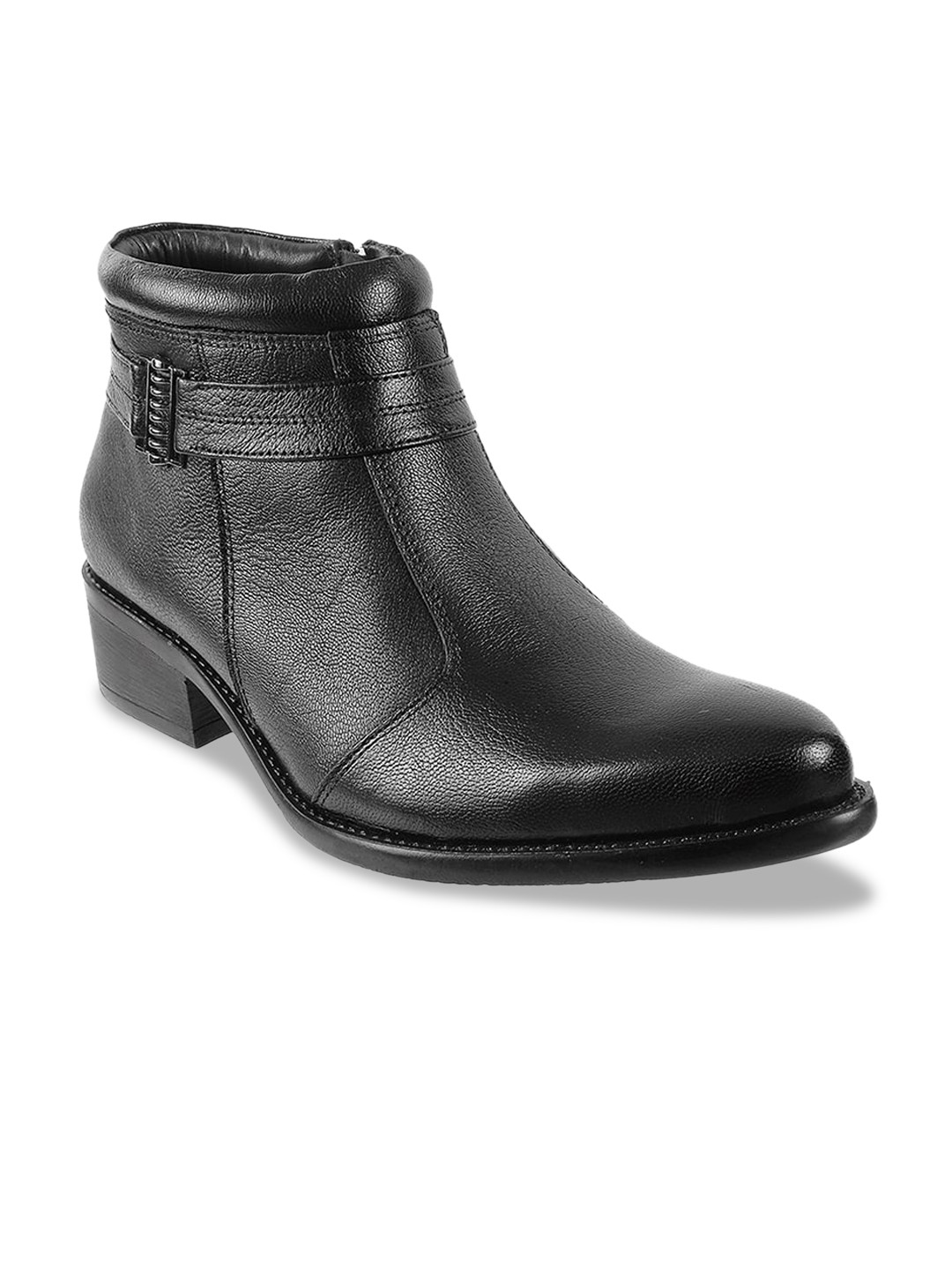 

Metro Men Black Solid Leather Formal Boots