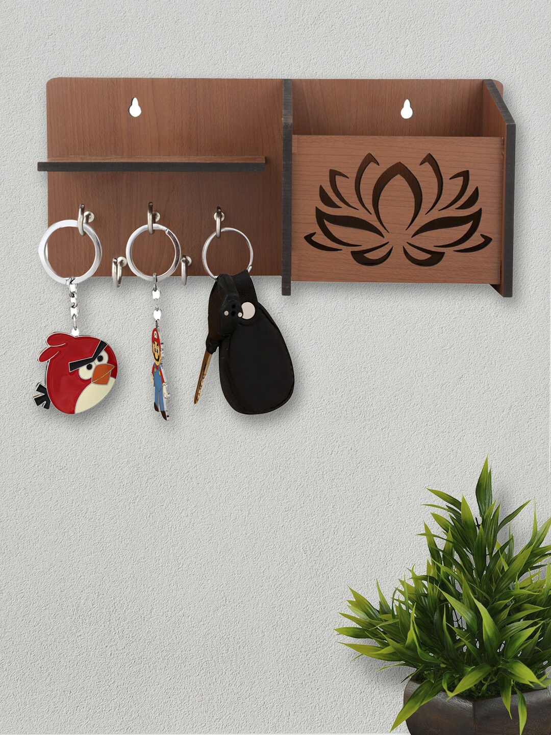 

ROMEE Brown Solid Wooden Key Holder With Mobile Stand