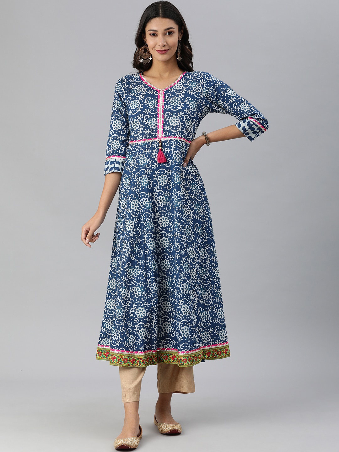 

KSUT Women Blue Paisley Yoke Design Gotta Patti Anarkali Kurta