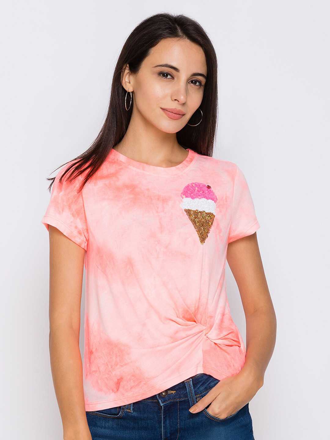 

Globus Women Pink Embellished Slim Fit T-shirt