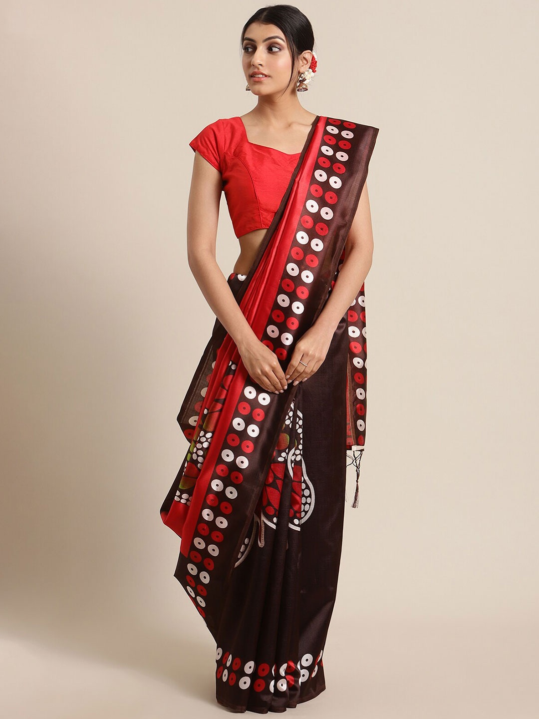 

KSUT Red & Brown Art Silk Saree