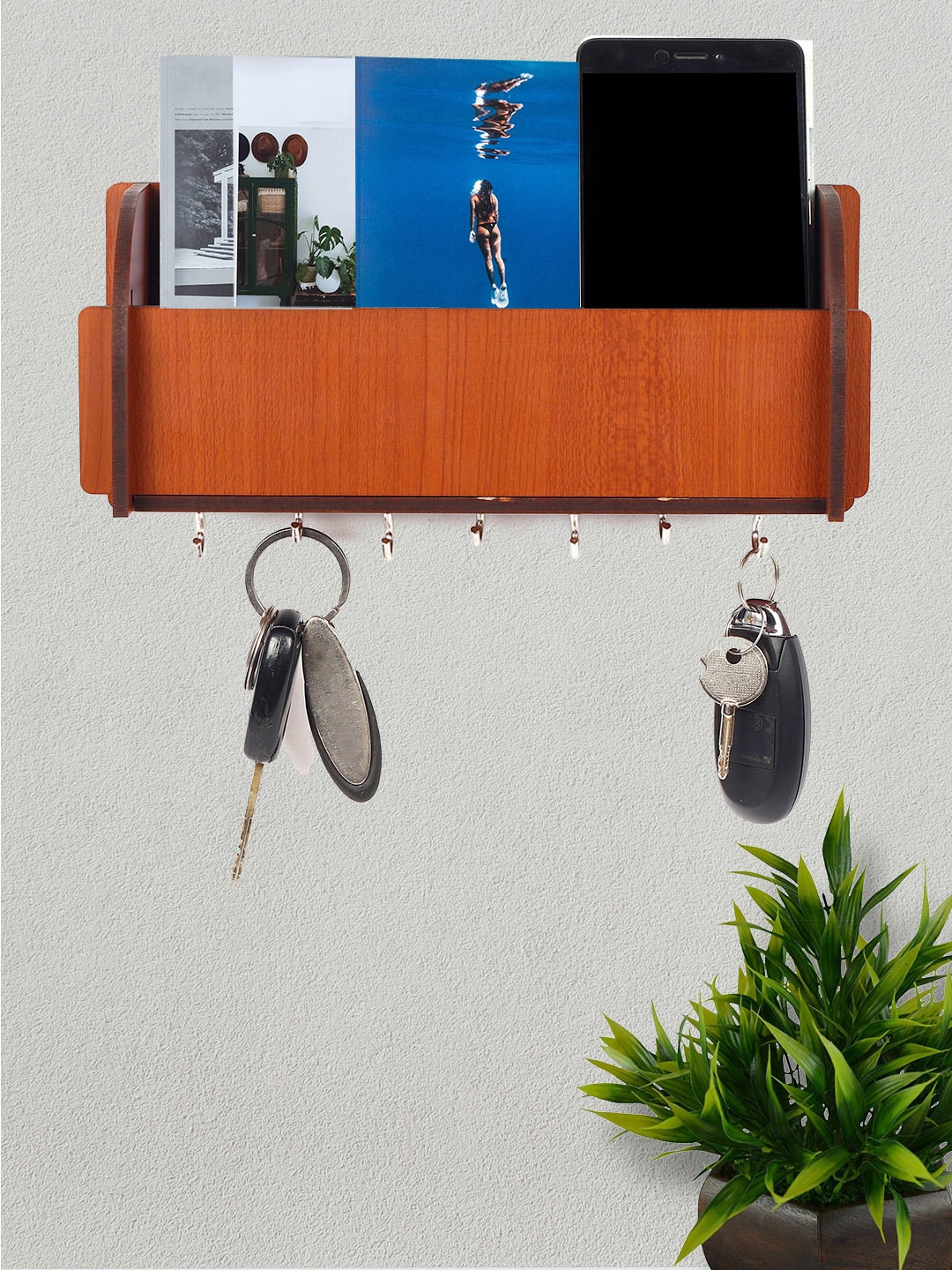 

ROMEE Brown Wall Key Holder With Mobile Stand Holder
