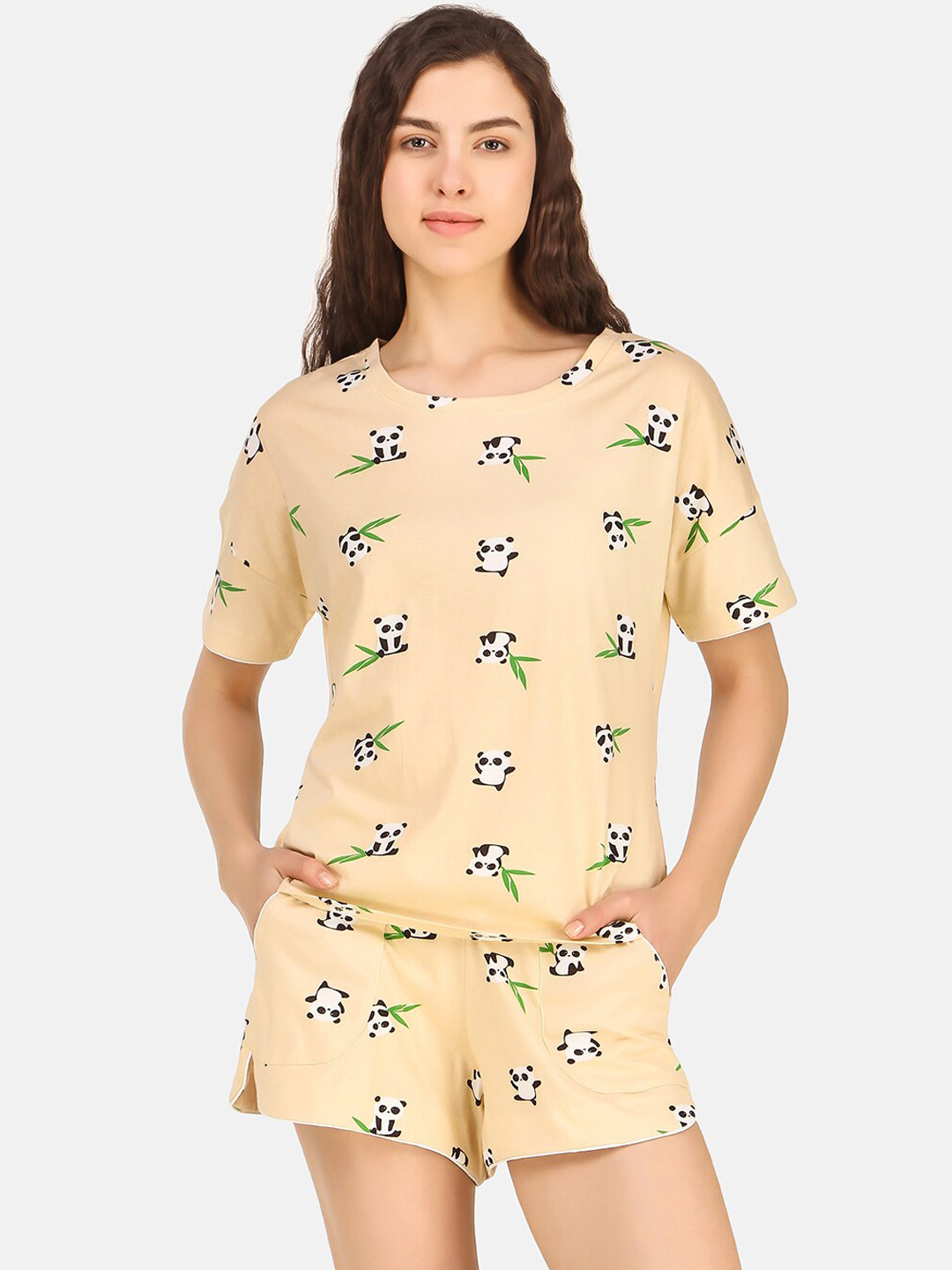 

Masha Women Peach & White Printed Pure Cotton Night suit