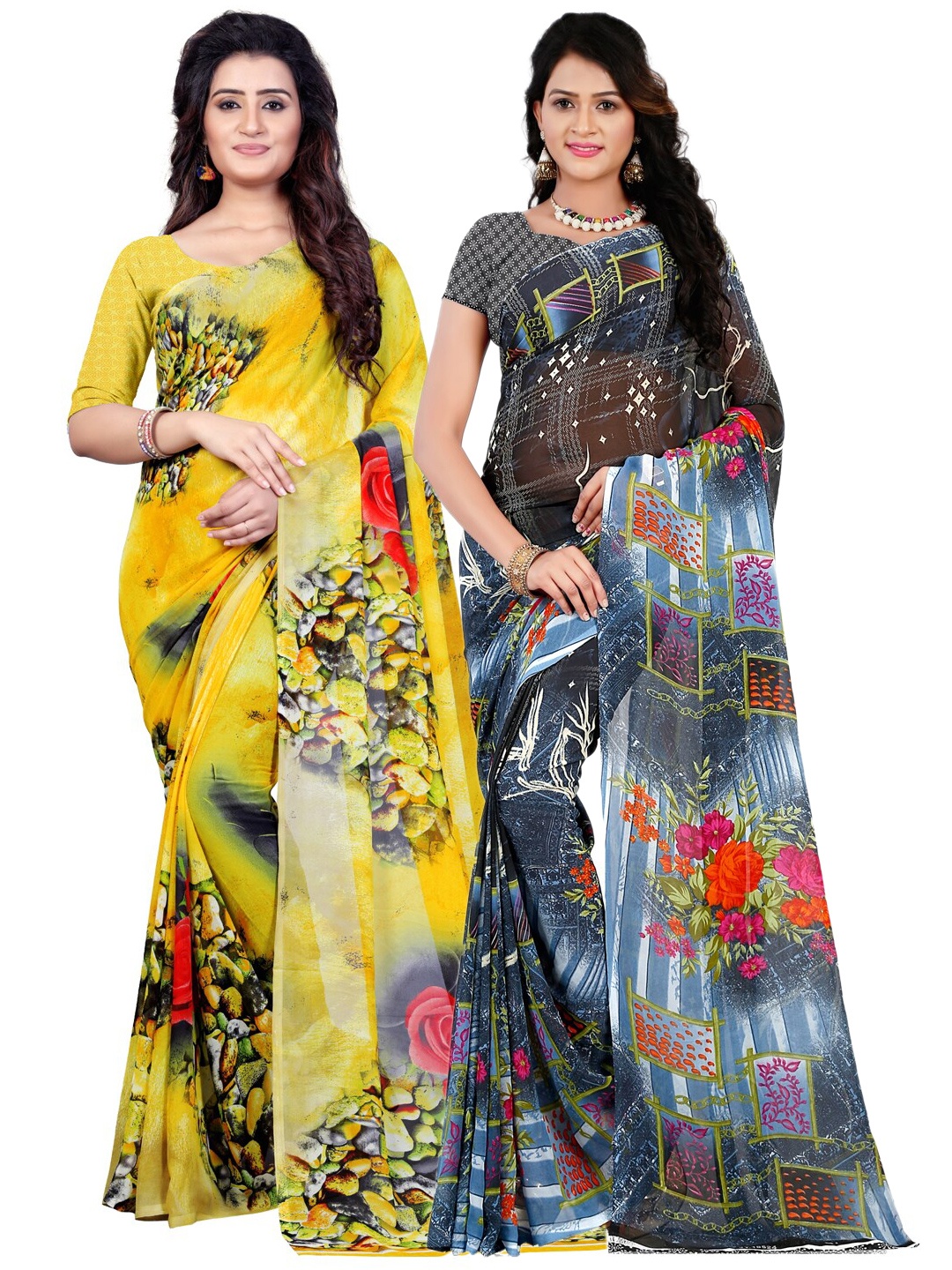 

ANAND SAREES Pack of 2 Floral Poly Georgette Saree, Multi