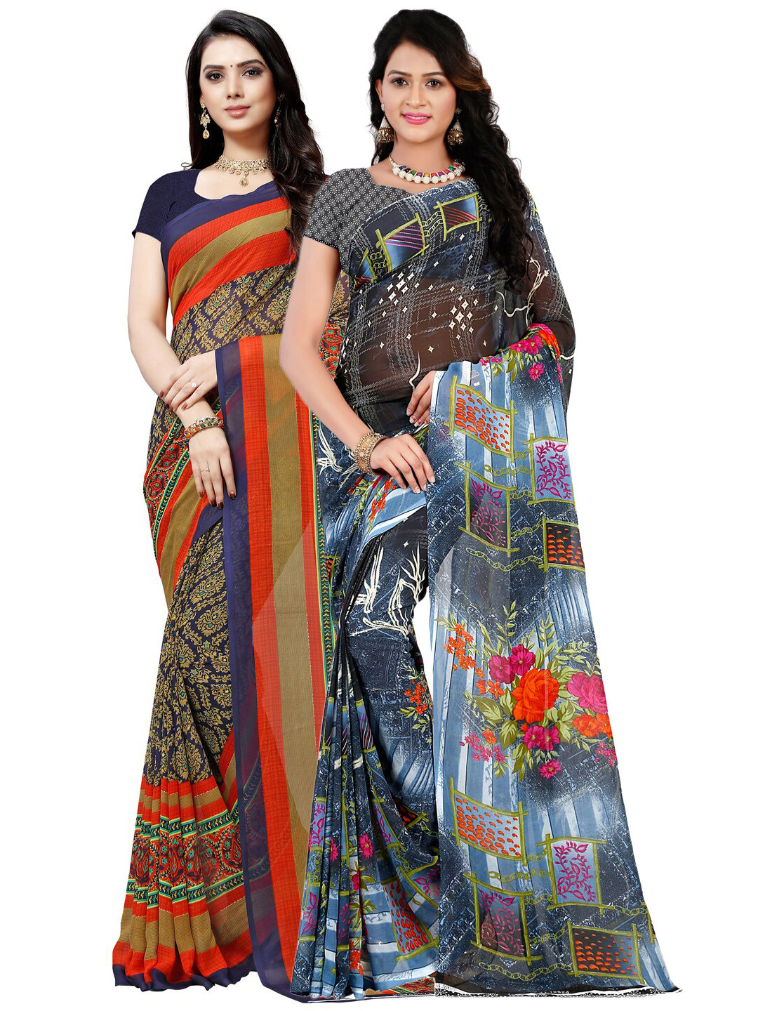 

ANAND SAREES Pack of 2 Poly Georgette Sarees, Grey