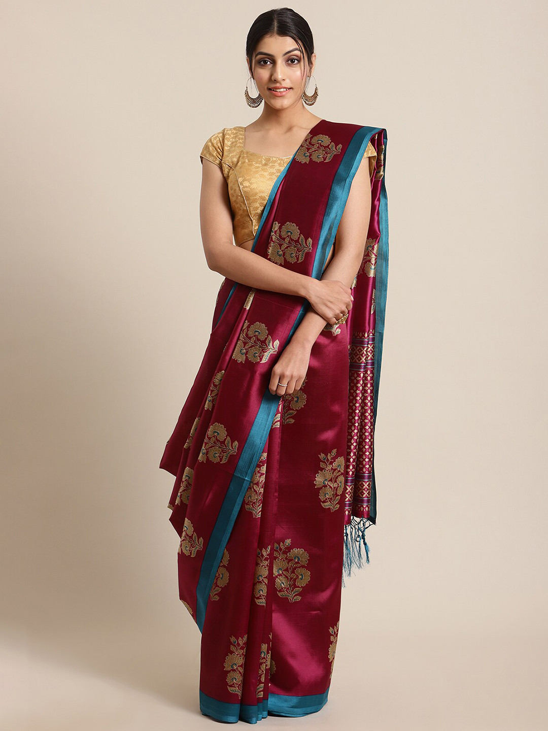 

KSUT Magenta & Gold-Toned Woven Design Zari Art Silk Mysore Silk Saree