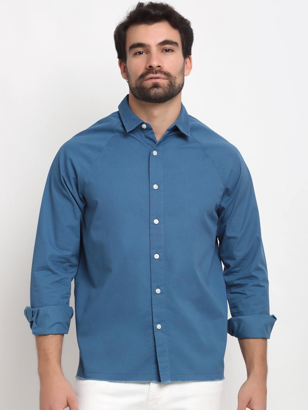 

Bhaane Men Blue Boxy Casual Cotton Shirt