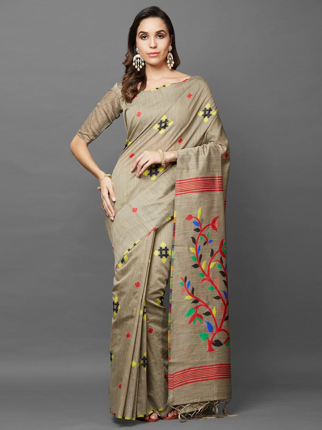 Mitera Brown Woven Design Silk Cotton Banarasi Saree