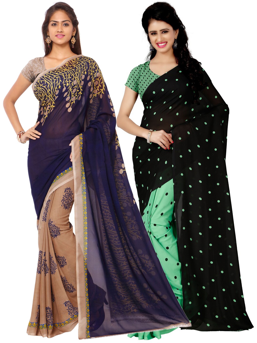 ANAND SAREES Women Multi Printed Pack of 2 saree, Navy blue