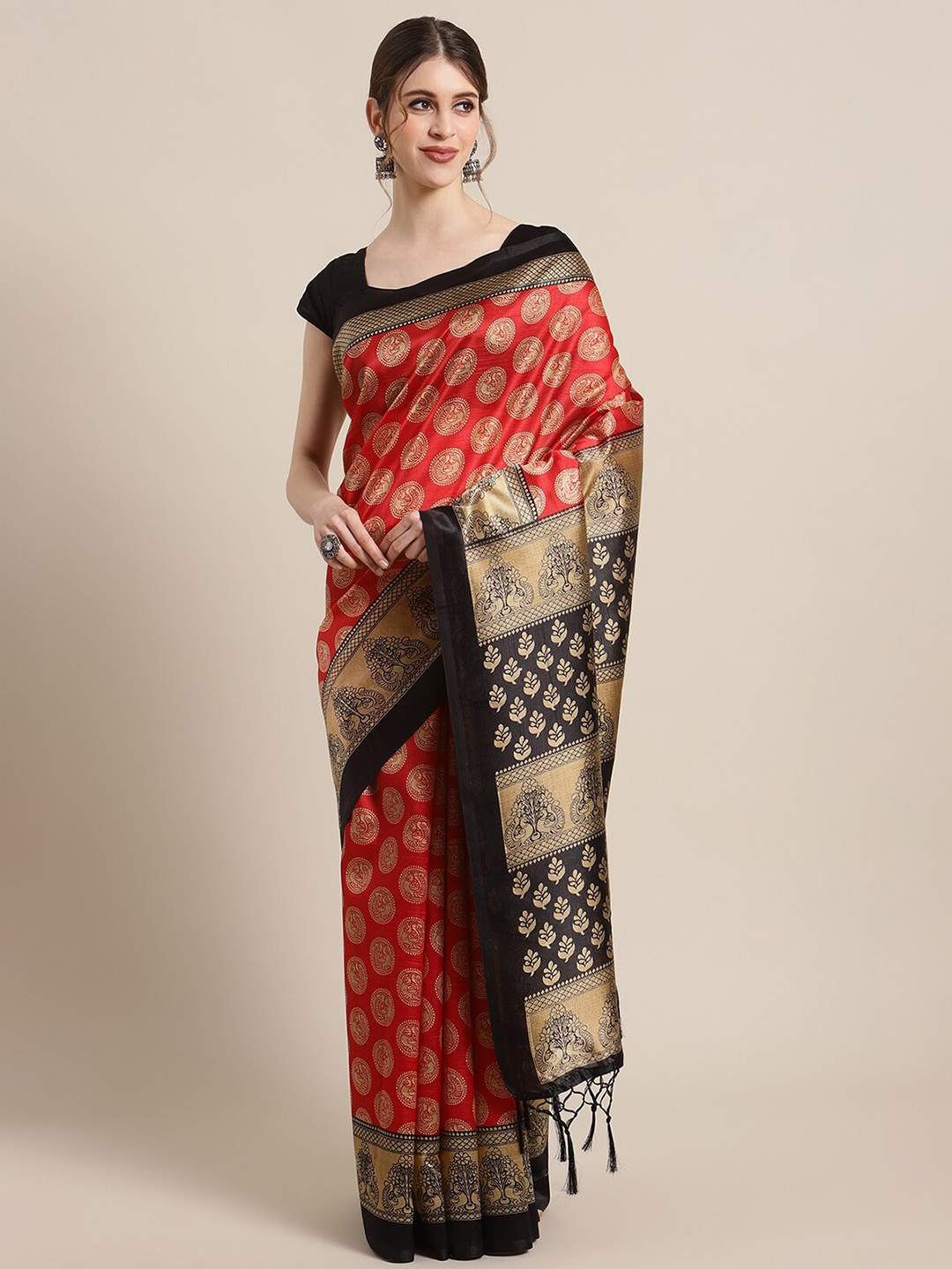 

KSUT Red & Black Woven Design Art Silk Mysore Silk Saree