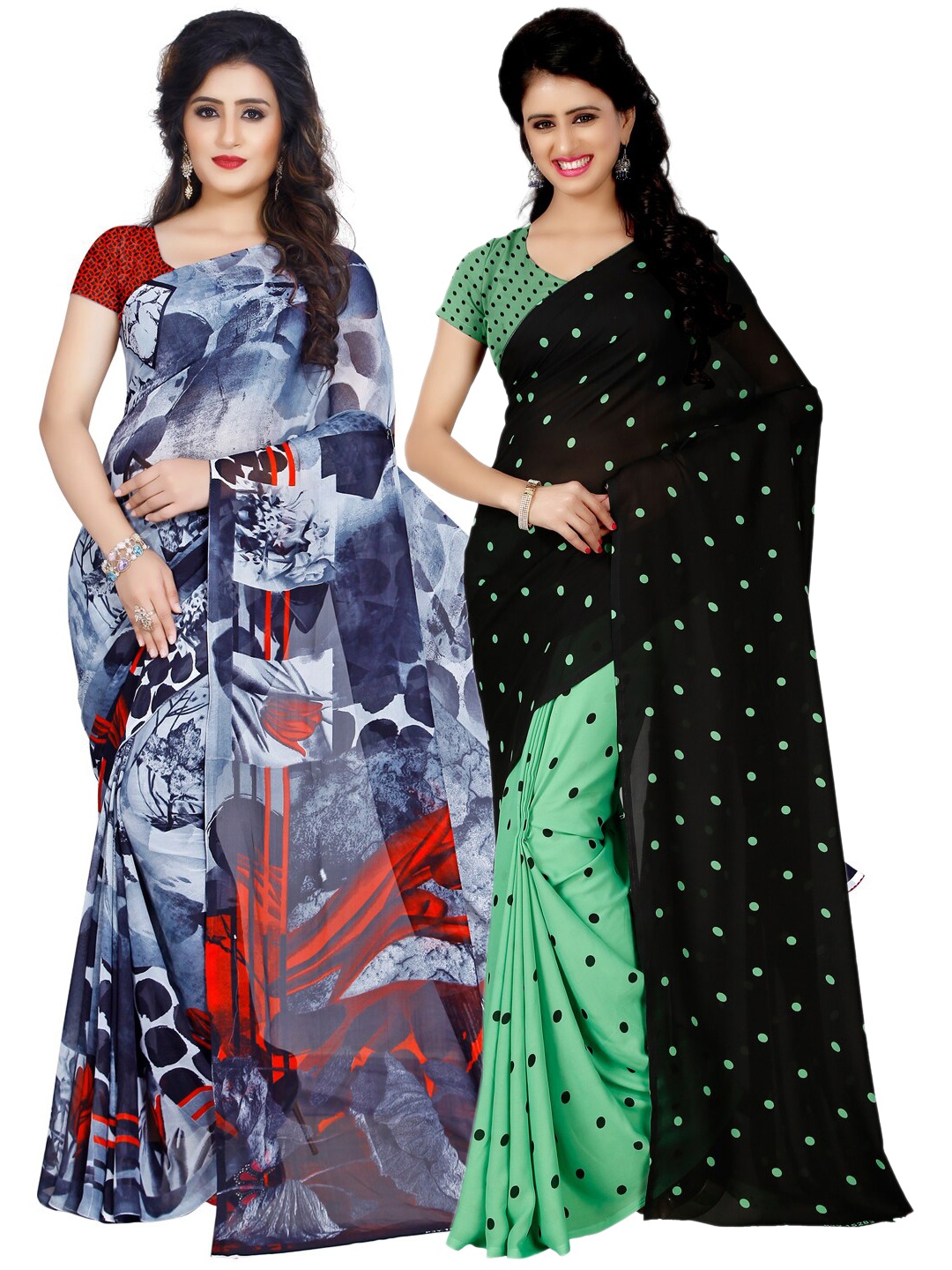 ANAND SAREES Women Multi Printed Pack of 2 saree, Black