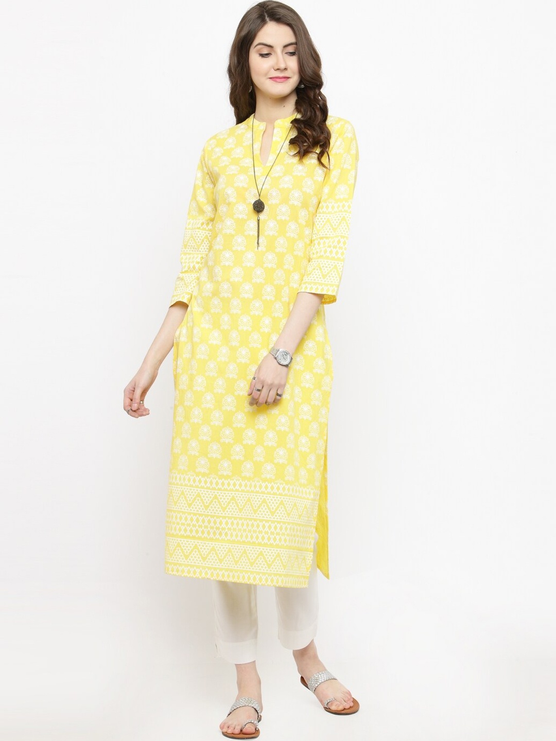 

Varanga Women Yellow Ethnic Motifs Printed Cotton Kurta