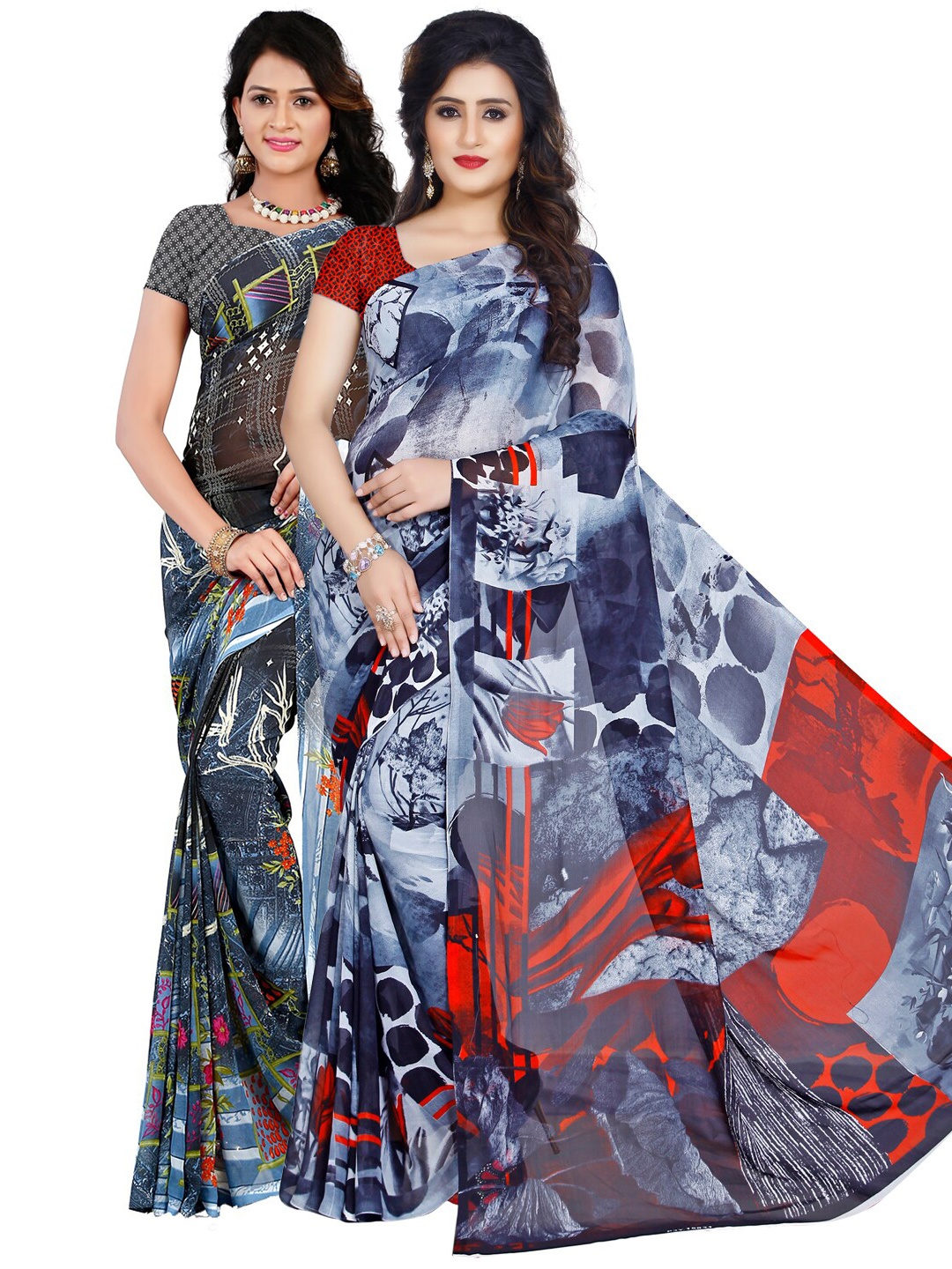 

ANAND SAREES Pack Of 2 Black & Blue Poly Georgette Sarees