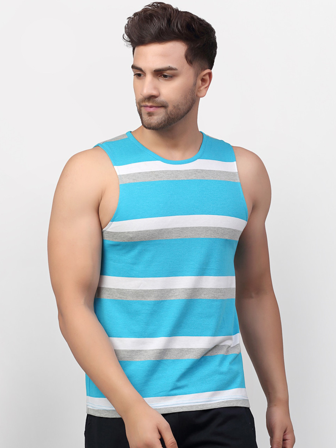 

Rigo Men Blue & White Striped Cotton Innerwear Vests