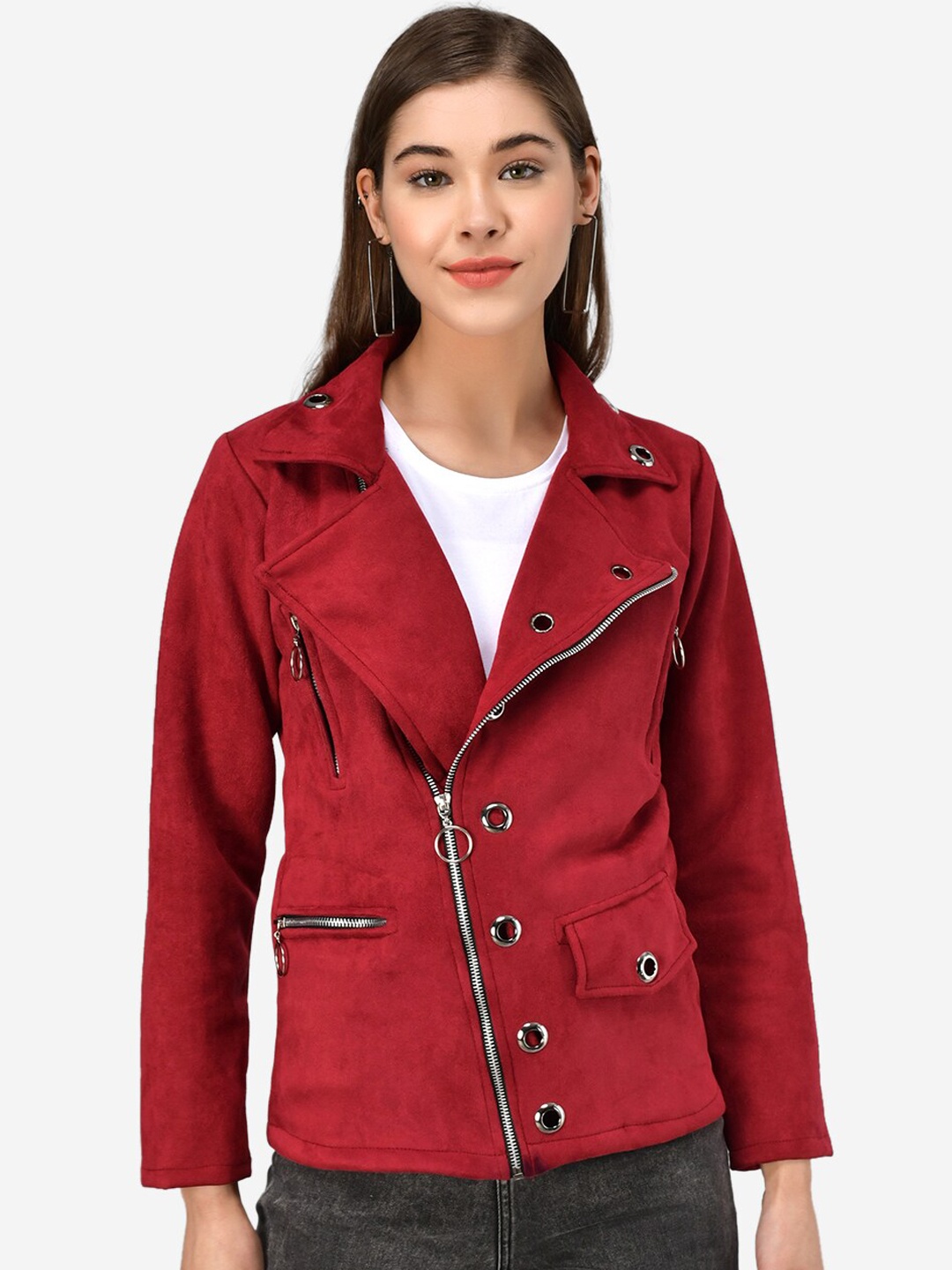 

Darzi Women Maroon Solid Longline Tailored Jacket
