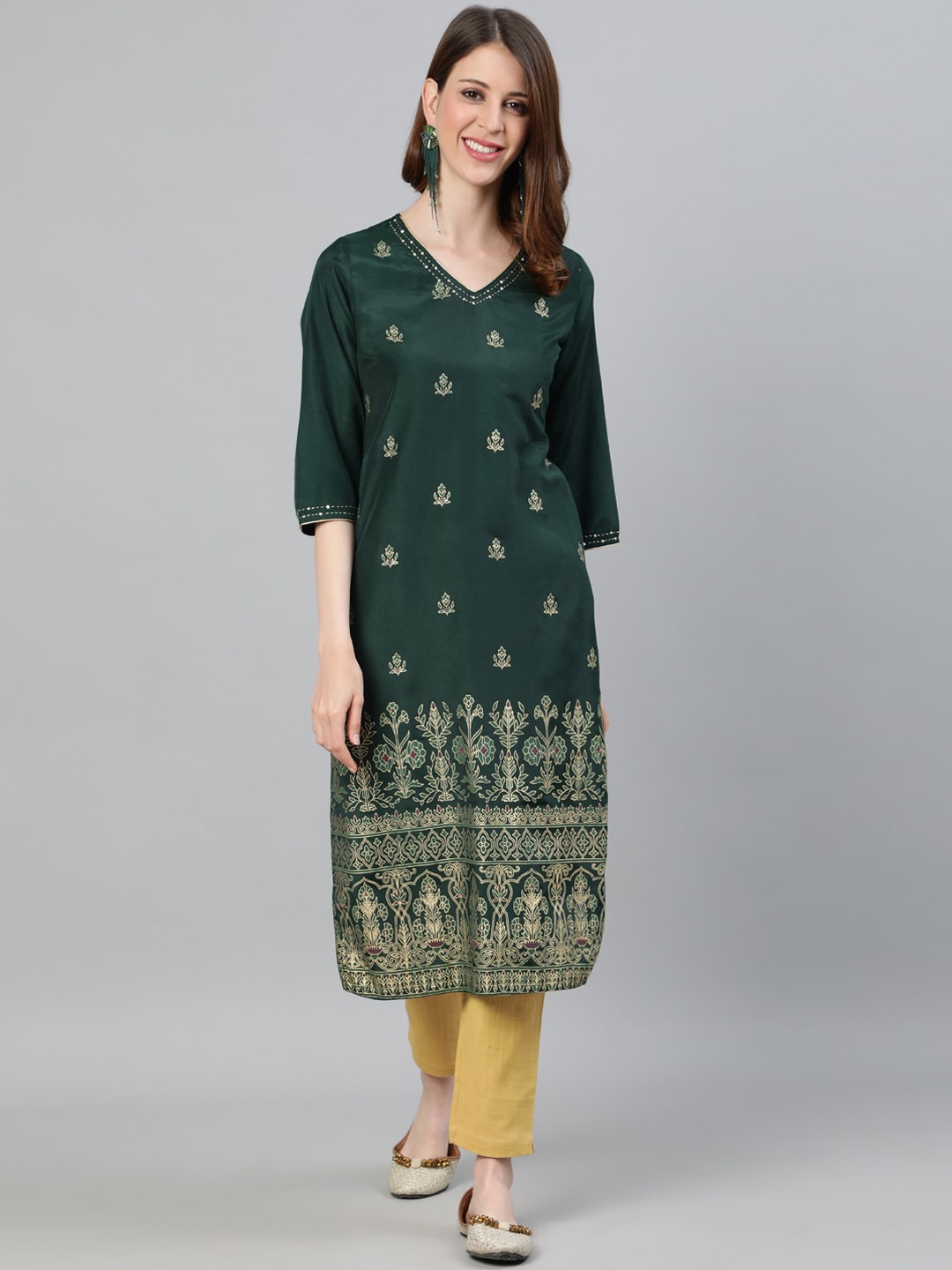 Jaipur Kurti Women Green Ethnic Motifs Printed Kurta