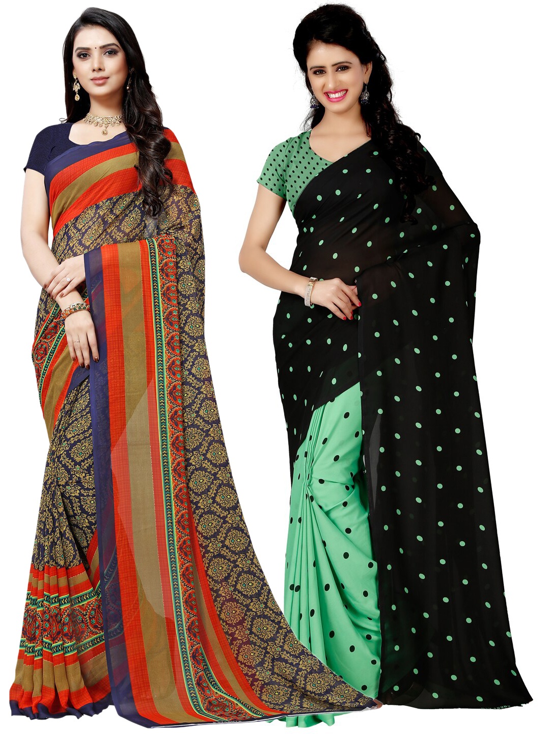

ANAND SAREES Pack Of 2 Blue & Black Printed Saree