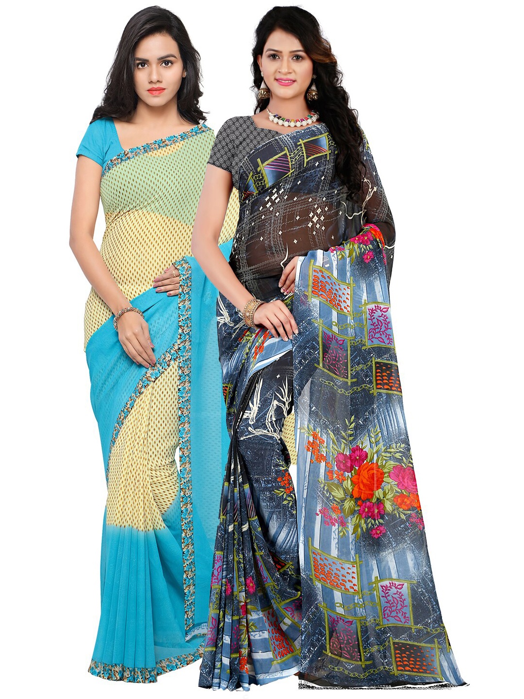 

ANAND SAREES Women Multicoloured Set of 2 Poly Georgette Saree, Multi