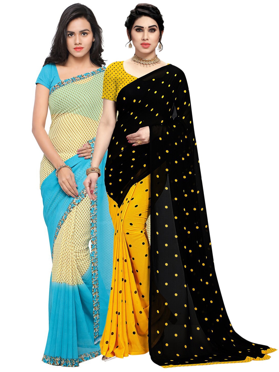 

ANAND SAREES Pack Of 2 Turquoise Blue & Black Printed Saree