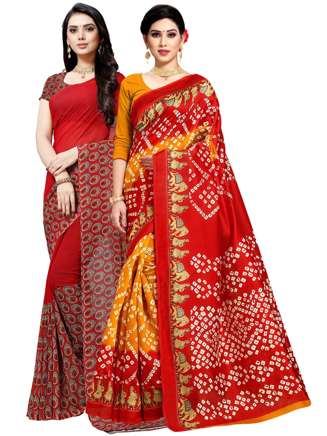 

KALINI Pack of 2 Poly Georgette Sarees, Mustard