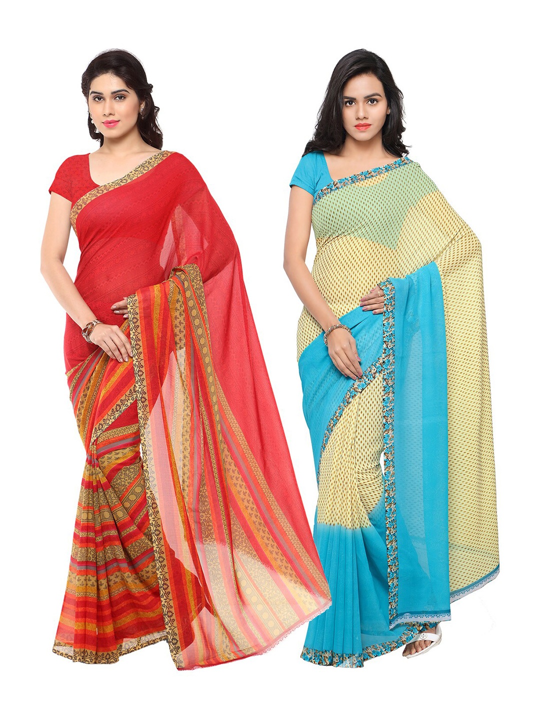 ANAND SAREES Red & Beige Pack of 2 Printed Sarees