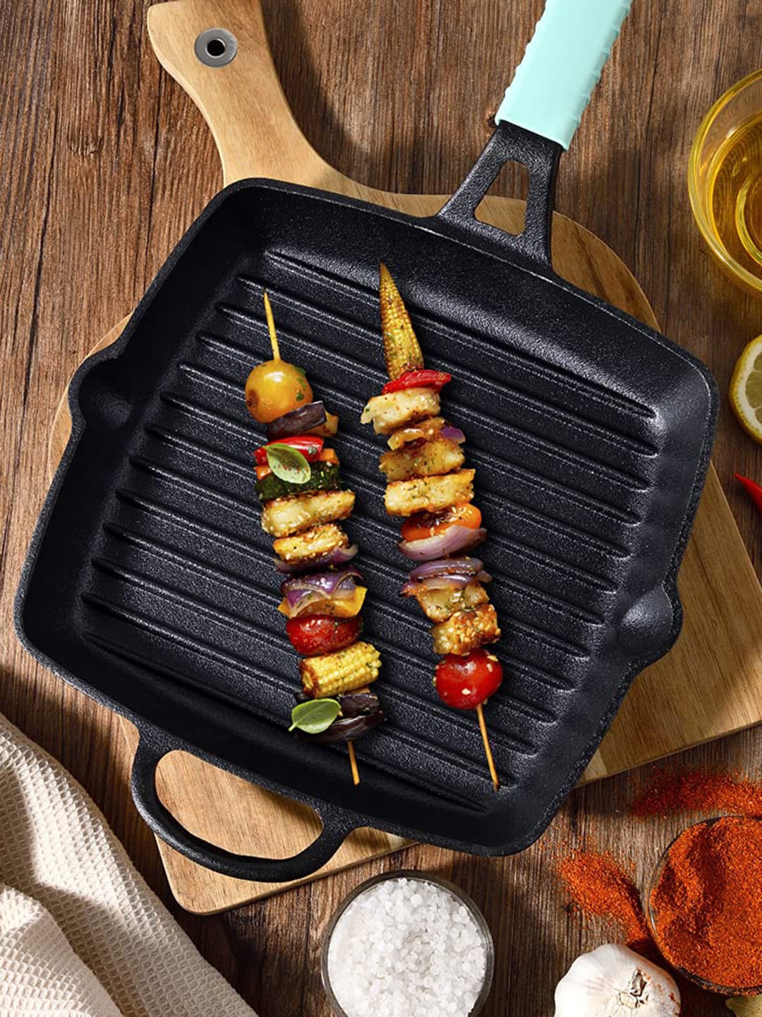

Bergner Elements Pre-Seasoned Black Cast Iron 27 cm Induction Compatible Grill Pan
