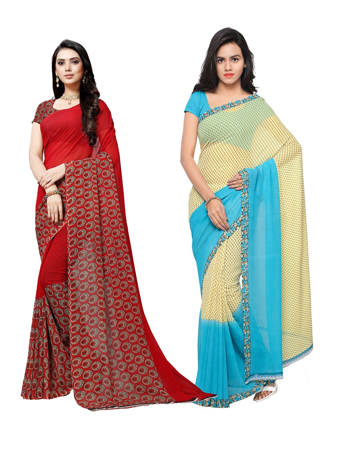 ANAND SAREES Pack of 2 Poly Georgette Sarees, Red