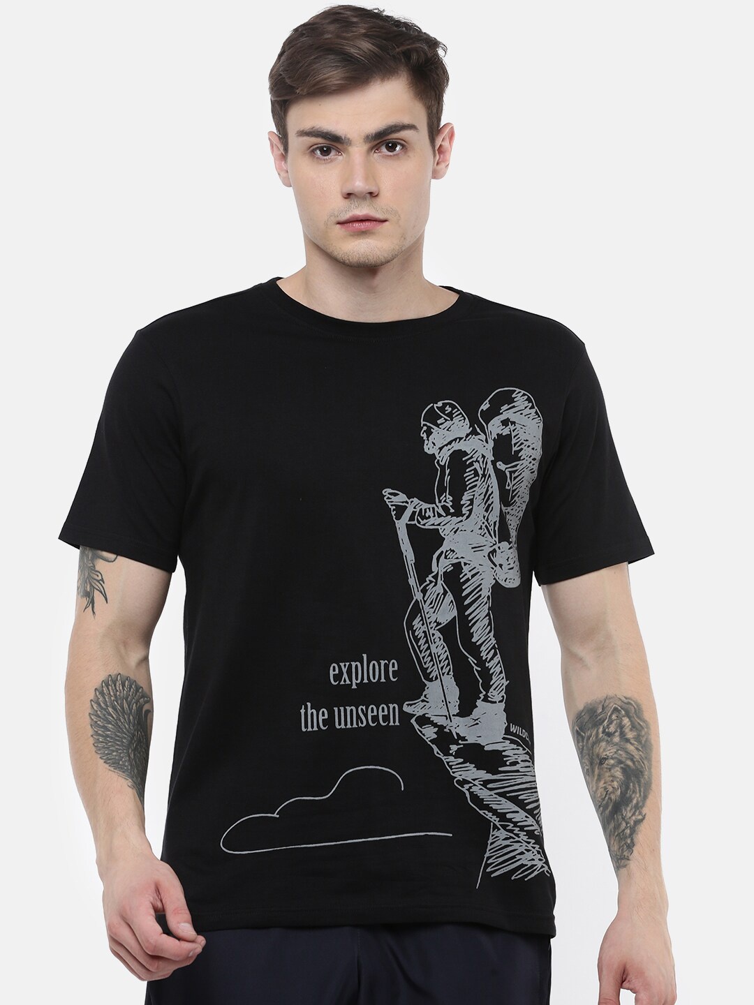 

Wildcraft Men Black & Off White Printed T-shirt