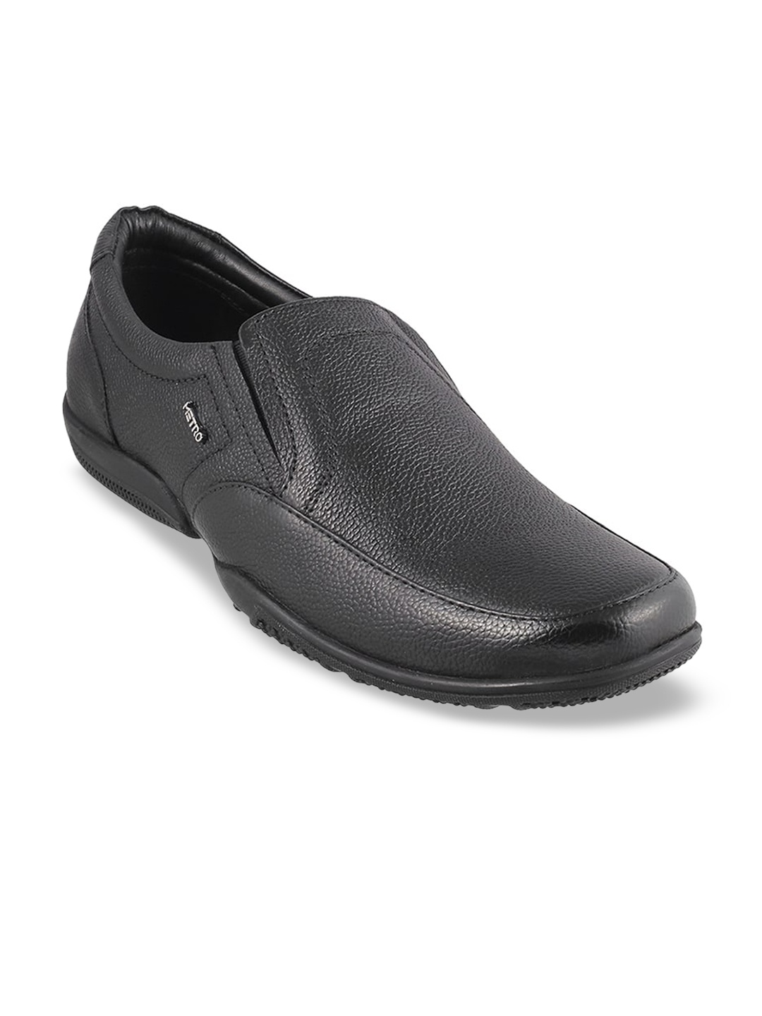 

Metro Men Black Textured Formal Slip-Ons