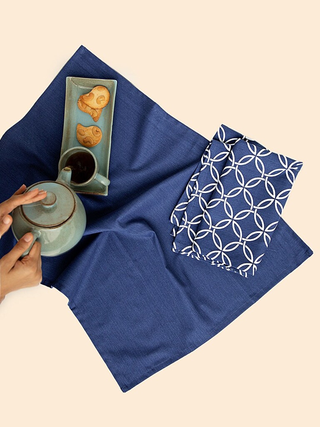 

ellementry Blue & White Set Of 2 Maze Cotton Dish Towel